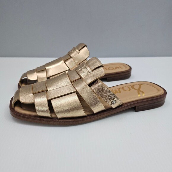 Sam Edelman Dina Fisherman Mule Womens 7.5 Metallic Gold Leather Slide Sandal - Picture 1 of 13